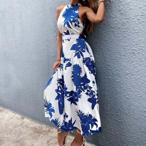 Blue Floral Maxi Dress - Picture 5 of 7